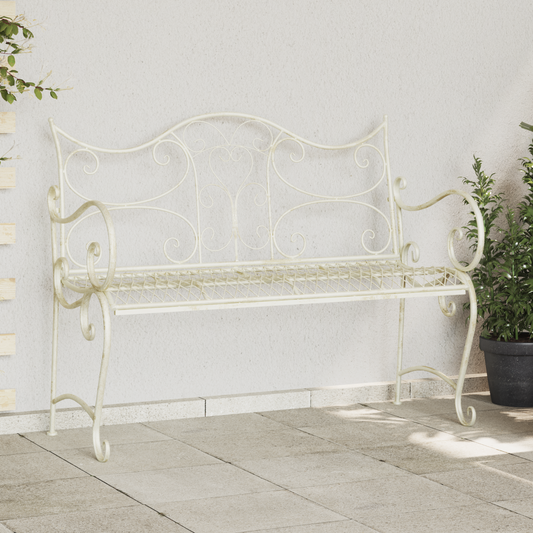 Garden Bench 2-Seater 114 x 56.5 x 90 cm Steel Antique White Garden Bench 2-Seater 114 x 56.5 x 90 cm Steel Antique White