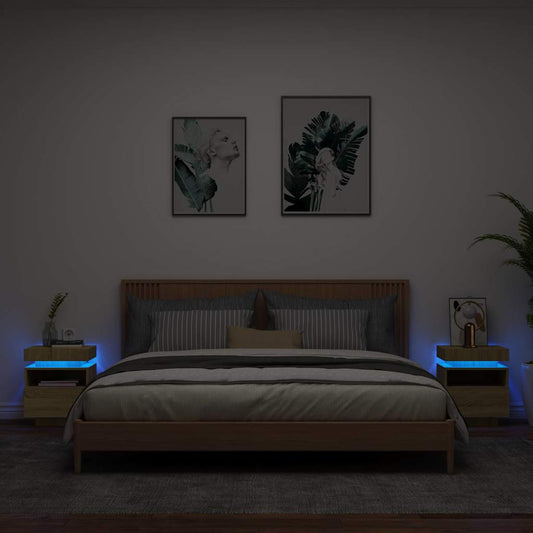 Bedside Cabinets with LED Lights 2 pcs Sonoma Oak 40x39x48.5 cm Bedside Cabinets with LED Lights 2 pcs Sonoma Oak 40x39x48.5 cm
