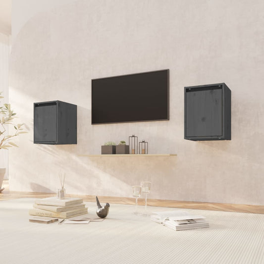 Wall Cabinets 2 pcs Grey 30x30x40 cm Solid Wood Pine Wall Cabinets 2 pcs Grey 30x30x40 cm Solid Wood Pine