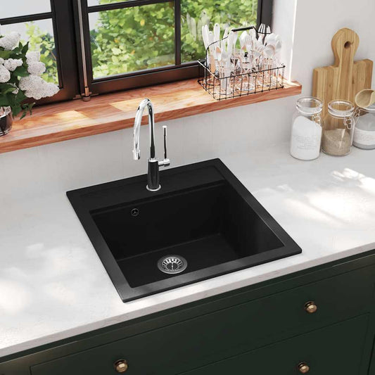 142948 vidaXL Granite Kitchen Sink Single Basin Black 142948 vidaXL Granite Kitchen Sink Single Basin Black