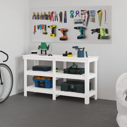 Work Bench White 142.5x50x80 cm Solid Wood Pine Work Bench White 142.5x50x80 cm Solid Wood Pine