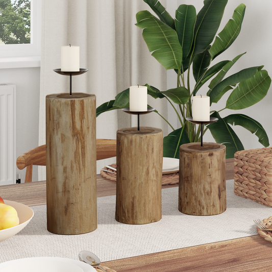 Candle Holder 3 pcs Natural Solid Teak wood Candle Holder 3 pcs Natural Solid Teak wood