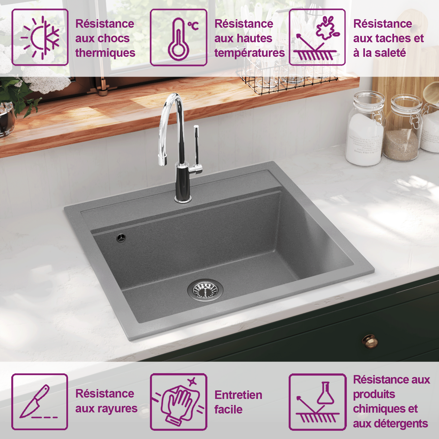 Granite Kitchen Sink Single Basin Grey