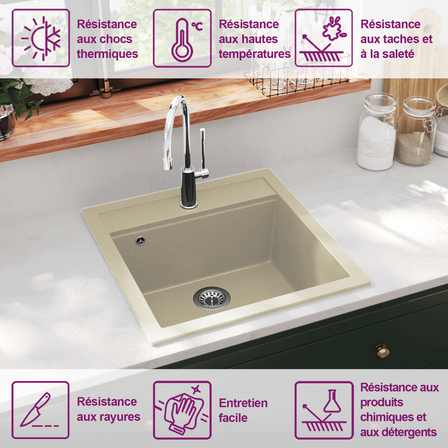 Granite Kitchen Sink Single Basin Beige
