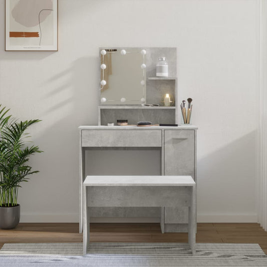 Dressing Table Set with LED Concrete Grey Engineered Wood Dressing Table Set with LED Concrete Grey Engineered Wood