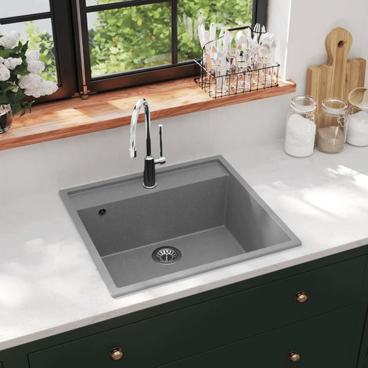 147062 vidaXL Kitchen Sink with Overflow Hole Grey Granite 147062 vidaXL Kitchen Sink with Overflow Hole Grey Granite