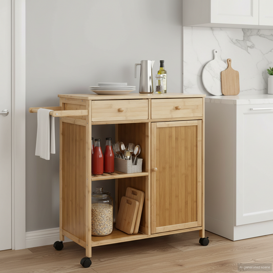 Kitchen Trolley with Wheels Natural 90.5 x 36 x 86.5 cm Bamboo Kitchen Trolley with Wheels Natural 90.5 x 36 x 86.5 cm Bamboo