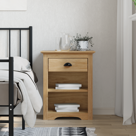 Bedside Cabinet with Drawer BODO Honey Brown 53 x 38.5 x 67 cm Bedside Cabinet with Drawer BODO Honey Brown 53 x 38.5 x 67 cm