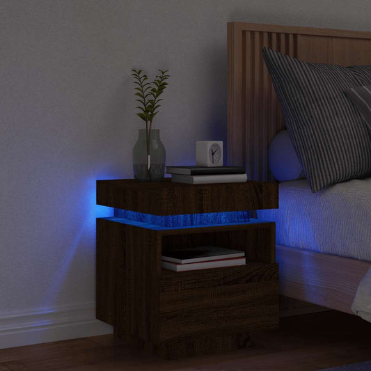 Bedside Cabinet with LED Lights Brown Oak 40x39x48.5 cm Bedside Cabinet with LED Lights Brown Oak 40x39x48.5 cm