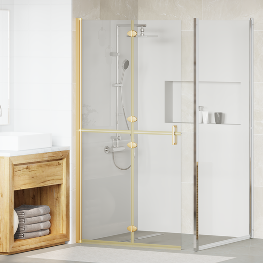 Walk-In Shower Wall Folding Gold 100 x 6.5 x 190 cm Walk-In Shower Wall Folding Gold 100 x 6.5 x 190 cm