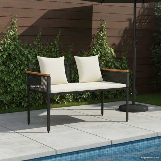 Outdoor Bench Black and Cream White 117 x 54 x 74.5 cm Outdoor Bench Black and Cream White 117 x 54 x 74.5 cm