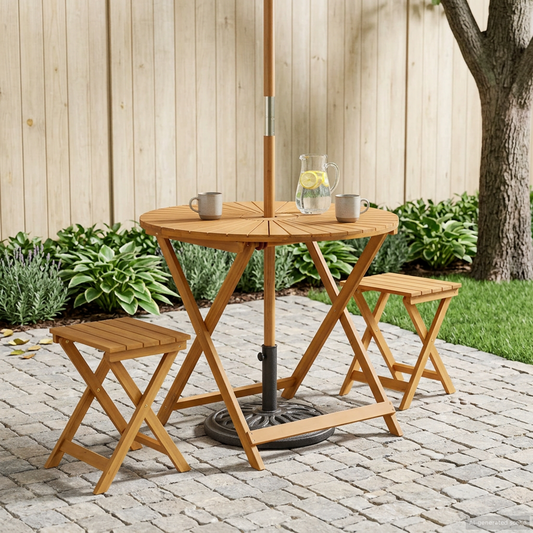 Folding Garden Table Natural Ø90 x 75 cm Solid Acacia Wood Folding Garden Table Natural Ø90 x 75 cm Solid Acacia Wood
