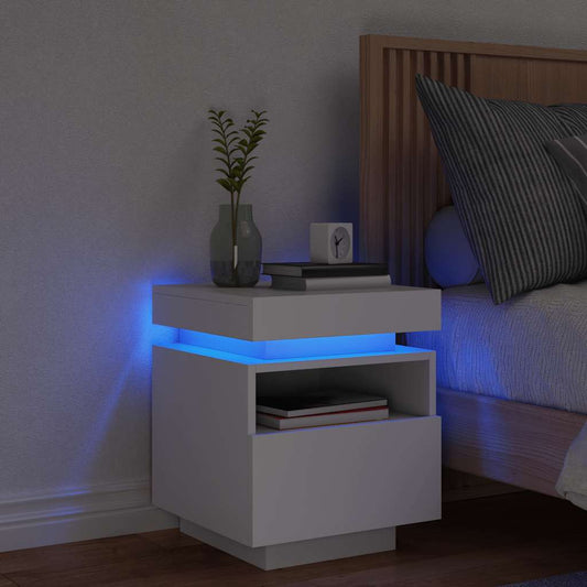 Bedside Cabinet with LED Lights White 40x39x48.5 cm Bedside Cabinet with LED Lights White 40x39x48.5 cm