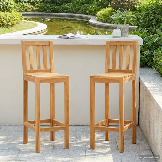 Bar Stool 2 pcs Natural Solid Teak Wood Bar Stool 2 pcs Natural Solid Teak Wood