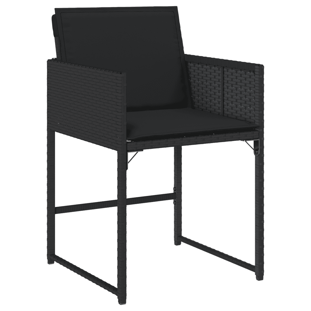 7 Piece Garden Dining Set with Cushions Black Poly Rattan
