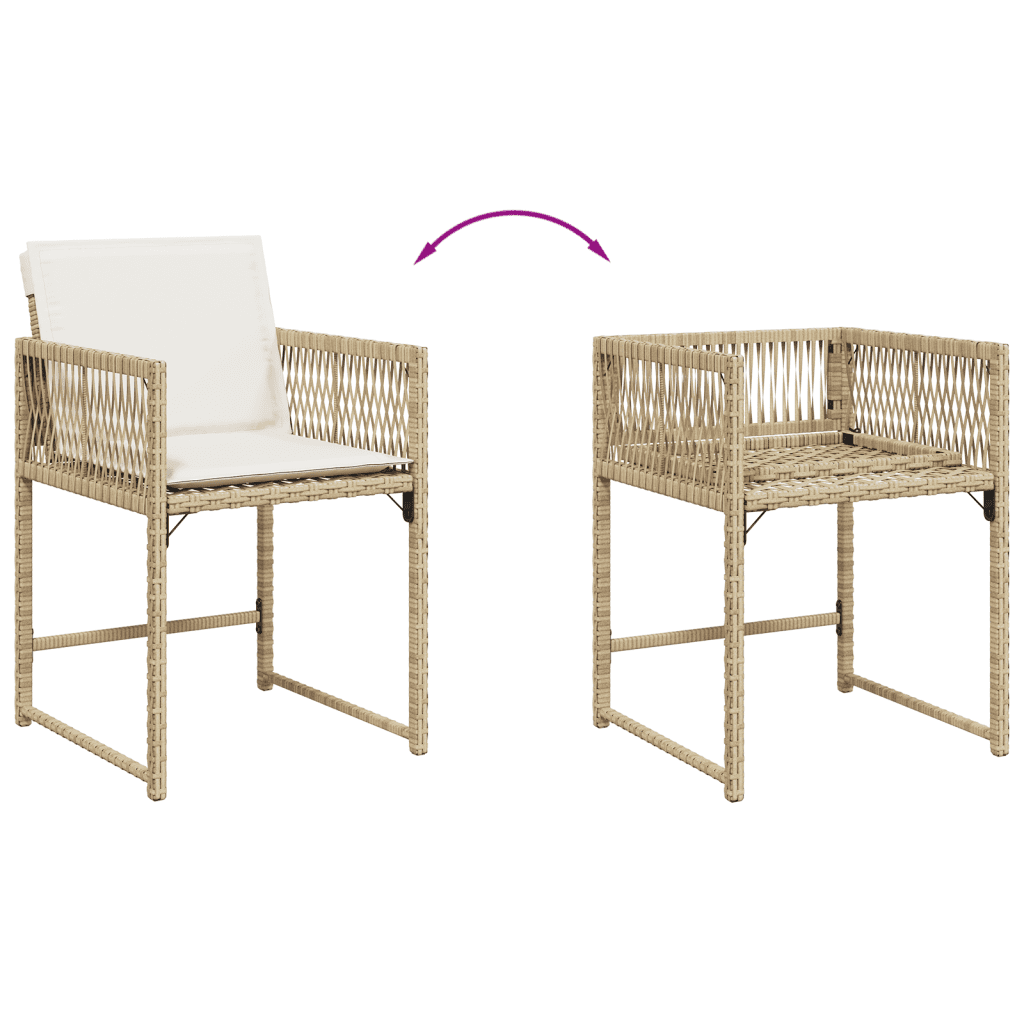 5 Piece Garden Dining Set with Cushions Beige Poly Rattan