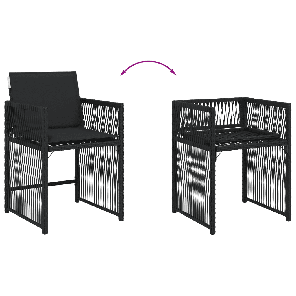 7 Piece Garden Dining Set with Cushions Black Poly Rattan
