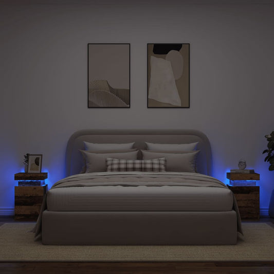 Bedside Cabinets with LED 2 pcs Old Wood 35x39x55 cm Engineered Wood Bedside Cabinets with LED 2 pcs Old Wood 35x39x55 cm Engineered Wood