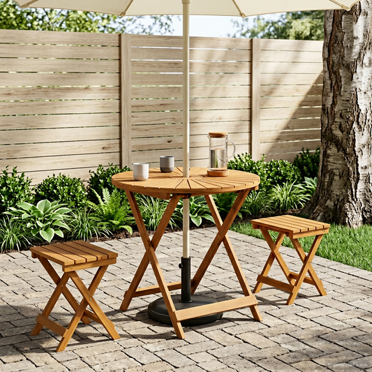Folding Garden Table Natural Ø70 x 75 cm Solid Acacia Wood Folding Garden Table Natural Ø70 x 75 cm Solid Acacia Wood