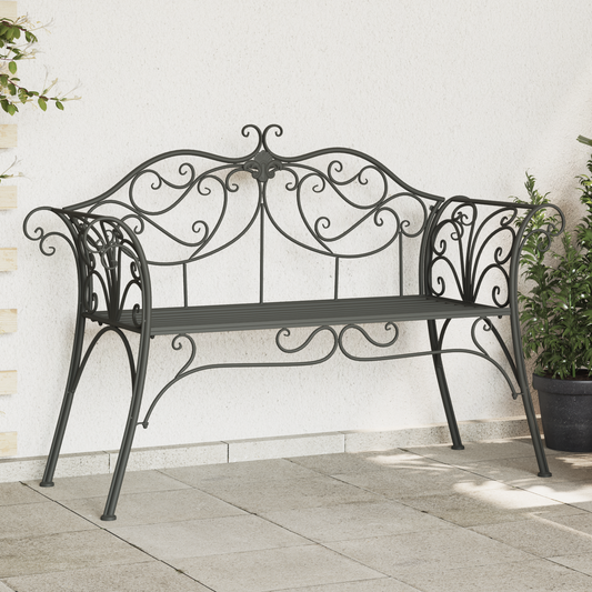Garden Bench 2-Seater 130 x 47 x 90 cm Steel Silver Grey Garden Bench 2-Seater 130 x 47 x 90 cm Steel Silver Grey