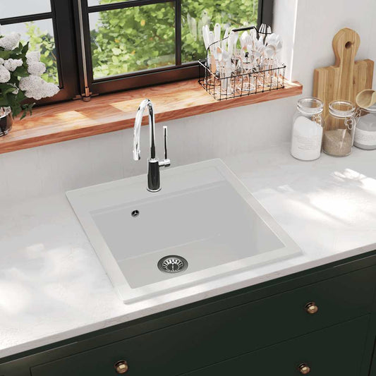 144857 vidaXL Granite Kitchen Sink Single Basin White 144857 vidaXL Granite Kitchen Sink Single Basin White