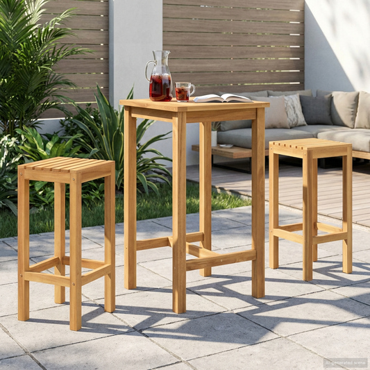 Outdoor Bar Set 3 pcs Untreated Solid Teak Wood Outdoor Bar Set 3 pcs Untreated Solid Teak Wood