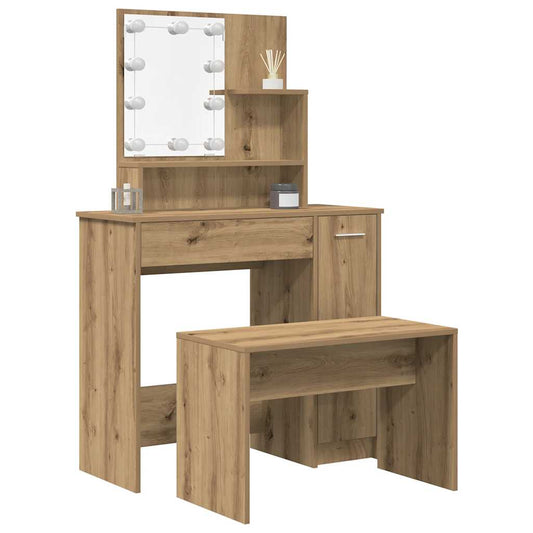 Dressing Table Set with LED Old Wood Engineered Wood Dressing Table Set with LED Old Wood Engineered Wood