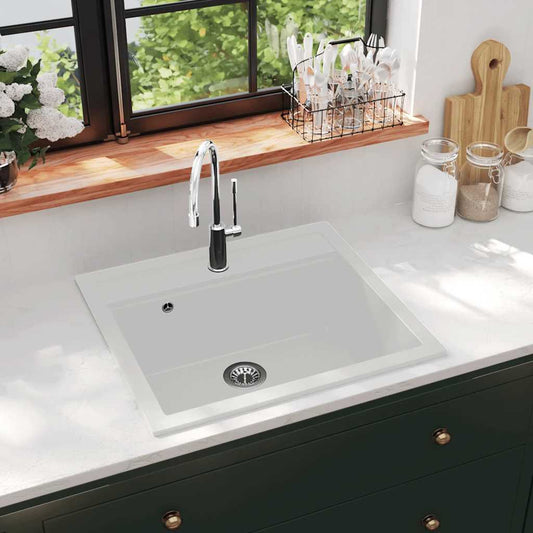 144863 vidaXL Granite Kitchen Sink Single Basin White 144863 vidaXL Granite Kitchen Sink Single Basin White
