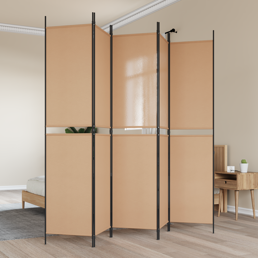5-Panel Room Divider Beige 250 x 220 cm Fabric 5-Panel Room Divider Beige 250 x 220 cm Fabric