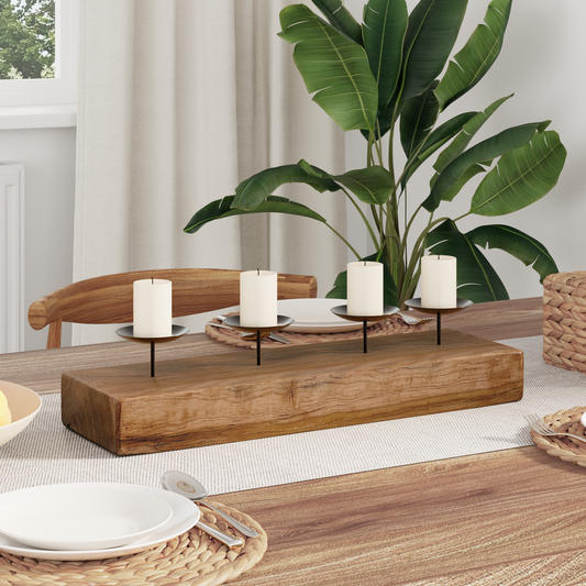 Candle Holder Natural 50 x 15 x 10 cm Solid Teak wood Candle Holder Natural 50 x 15 x 10 cm Solid Teak wood