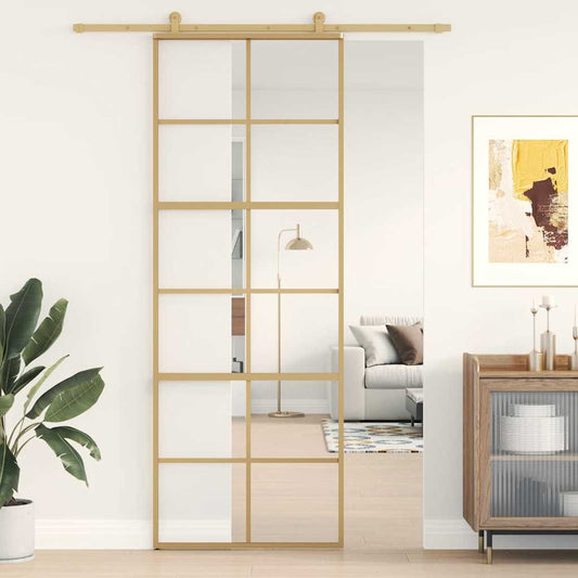 Sliding Door Gold 76x205 cm Clear ESG Glass and Aluminium Sliding Door Gold 76x205 cm Clear ESG Glass and Aluminium