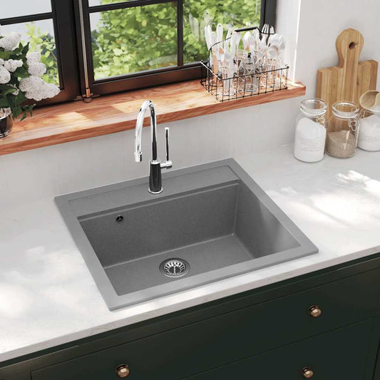 142955 vidaXL Granite Kitchen Sink Single Basin Grey 142955 vidaXL Granite Kitchen Sink Single Basin Grey