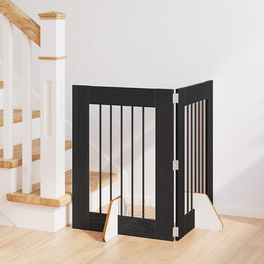 Foldable Dog Gate with Stands 2 pcs Black Oak 120.5 cm Foldable Dog Gate with Stands 2 pcs Black Oak 120.5 cm