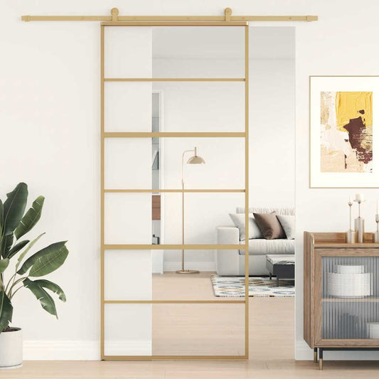 Sliding Door Gold 90x205 cm Clear ESG Glass and Aluminium Sliding Door Gold 90x205 cm Clear ESG Glass and Aluminium