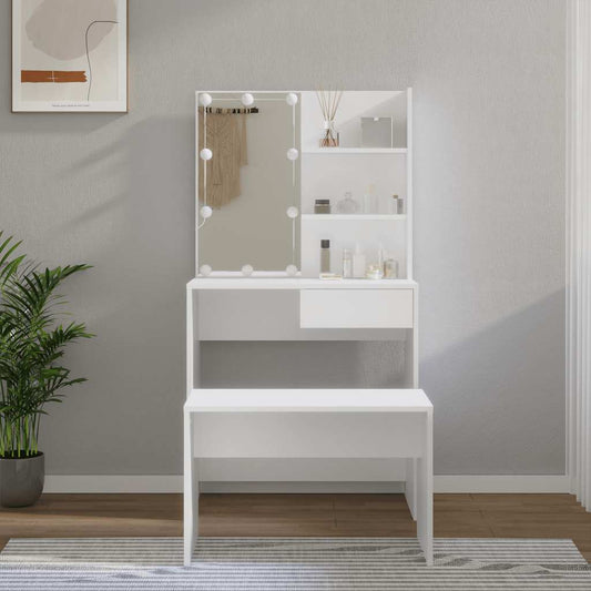 Dressing Table Set with LED White Engineered Wood Dressing Table Set with LED White Engineered Wood