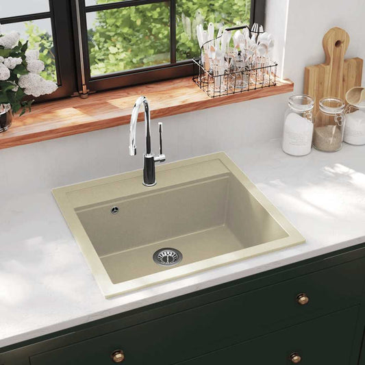 144862 vidaXL Granite Kitchen Sink Single Basin Beige 144862 vidaXL Granite Kitchen Sink Single Basin Beige
