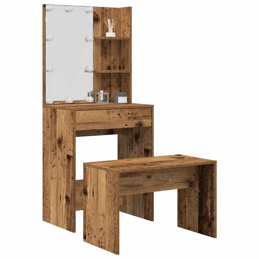 Dressing Table Set with LED Old Wood Engineered Wood Dressing Table Set with LED Old Wood Engineered Wood