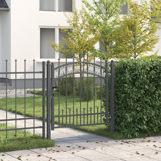 Fence Gate with Spear Top KAMPEN 103 x 100 cm Steel Grey Fence Gate with Spear Top KAMPEN 103 x 100 cm Steel Grey