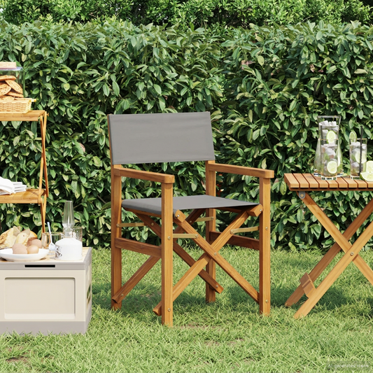 Director Chair Brown and Light Grey Solid Teak Wood Director Chair Brown and Light Grey Solid Teak Wood