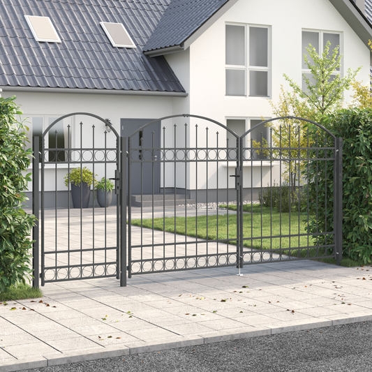 Garden Fence Gate with Arched Top Assen Grey 400 x 125 cm Steel Garden Fence Gate with Arched Top Assen Grey 400 x 125 cm Steel