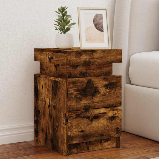 Bedside Cabinets with LED Lights 2 pcs Smoked Oak 35x39x55 cm Bedside Cabinets with LED Lights 2 pcs Smoked Oak 35x39x55 cm