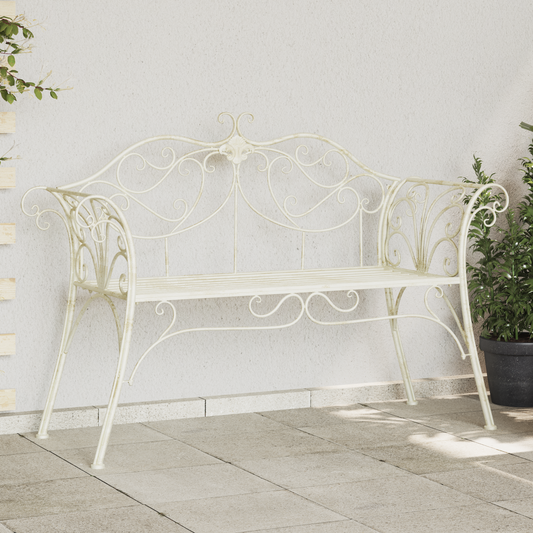 Garden Bench 2-Seater 130 x 47 x 90 cm Steel Antique White Garden Bench 2-Seater 130 x 47 x 90 cm Steel Antique White