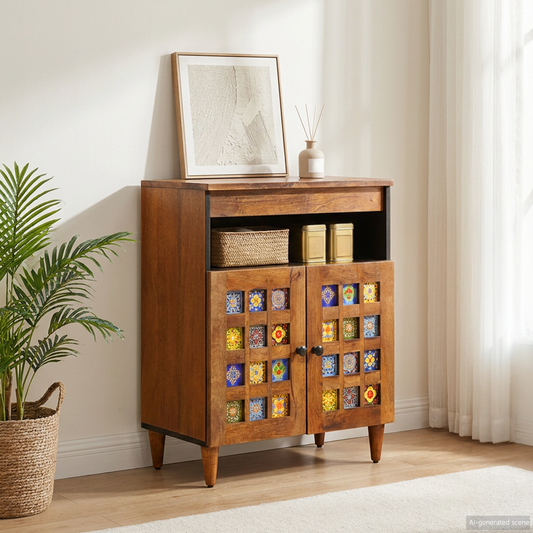 Sideboard with Storage Walnut 60 x 33 x 75 cm Solid Mango Wood Sideboard with Storage Walnut 60 x 33 x 75 cm Solid Mango Wood