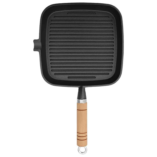 Grill Pan with Wooden Handle Cast Iron 20x20 cm Grill Pan with Wooden Handle Cast Iron 20x20 cm