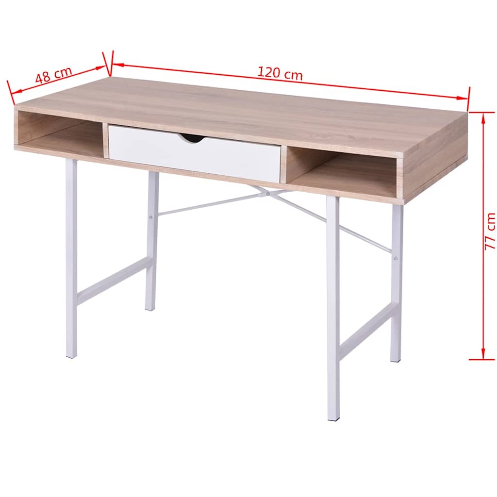 20135 vidaXL Desk with 1 Drawer Oak and White