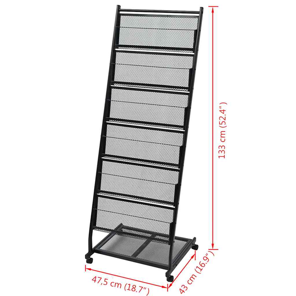 30100 vidaXL Magazine Rack 47,5x43x133 cm Black A4