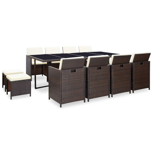 13 Piece Outdoor Dining Set with Cushions Poly Rattan Brown 13 Piece Outdoor Dining Set with Cushions Poly Rattan Brown