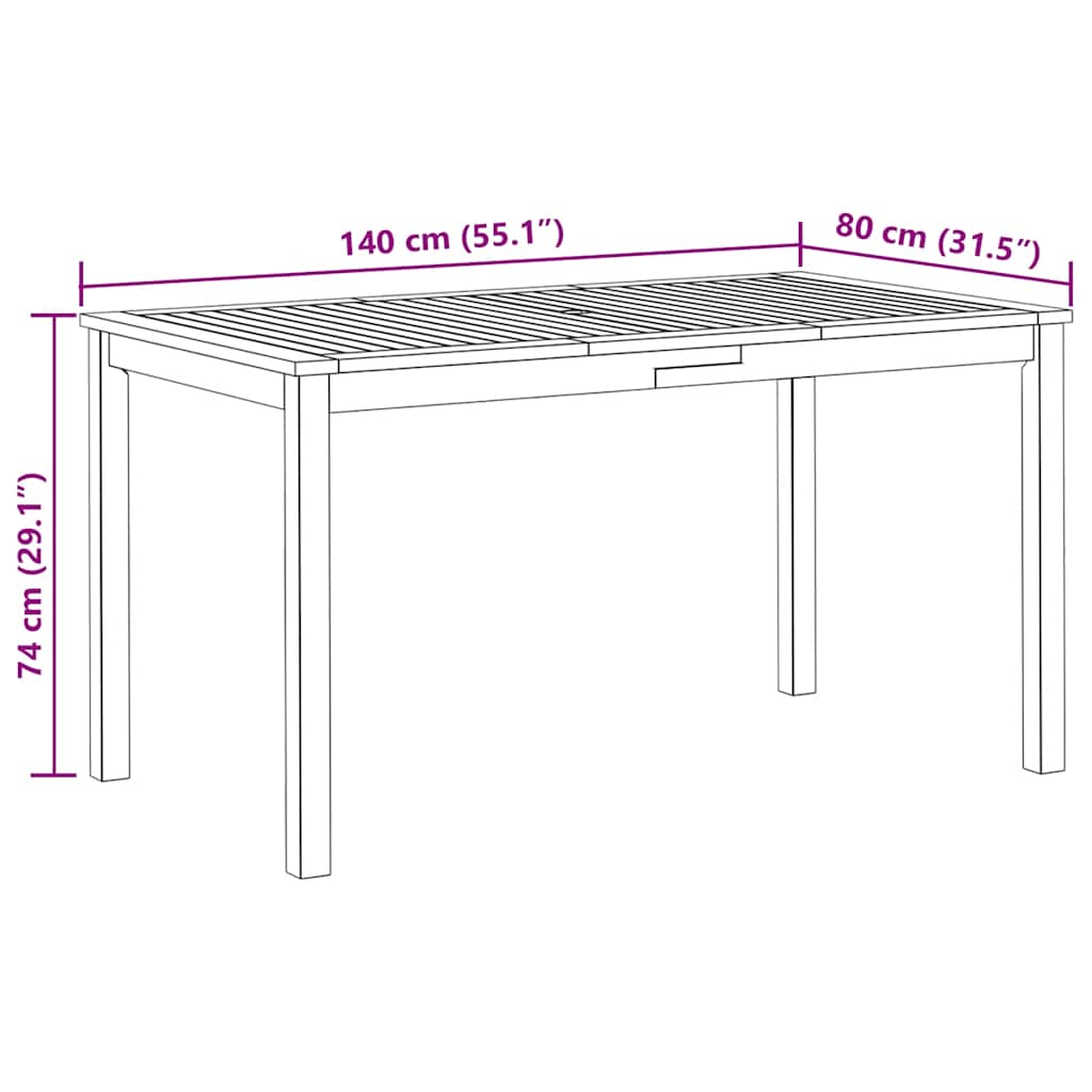 42618 vidaXL Garden Table 140x80x74 cm Solid Acacia Wood