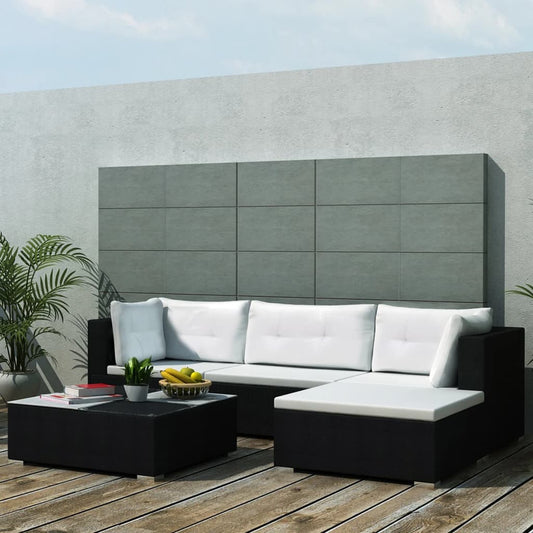5 Piece Garden Lounge Set with Cushions Poly Rattan Black 5 Piece Garden Lounge Set with Cushions Poly Rattan Black
