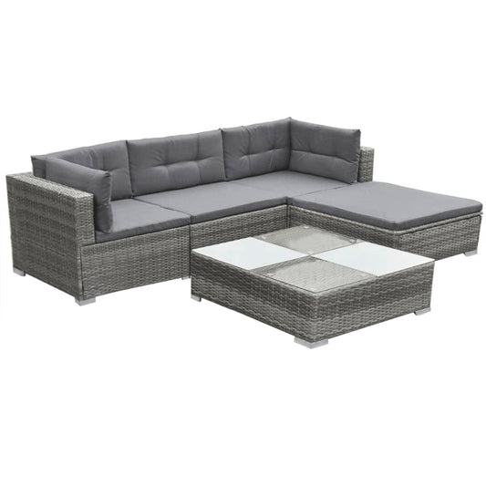 5 Piece Garden Lounge Set with Cushions Poly Rattan Grey 5 Piece Garden Lounge Set with Cushions Poly Rattan Grey